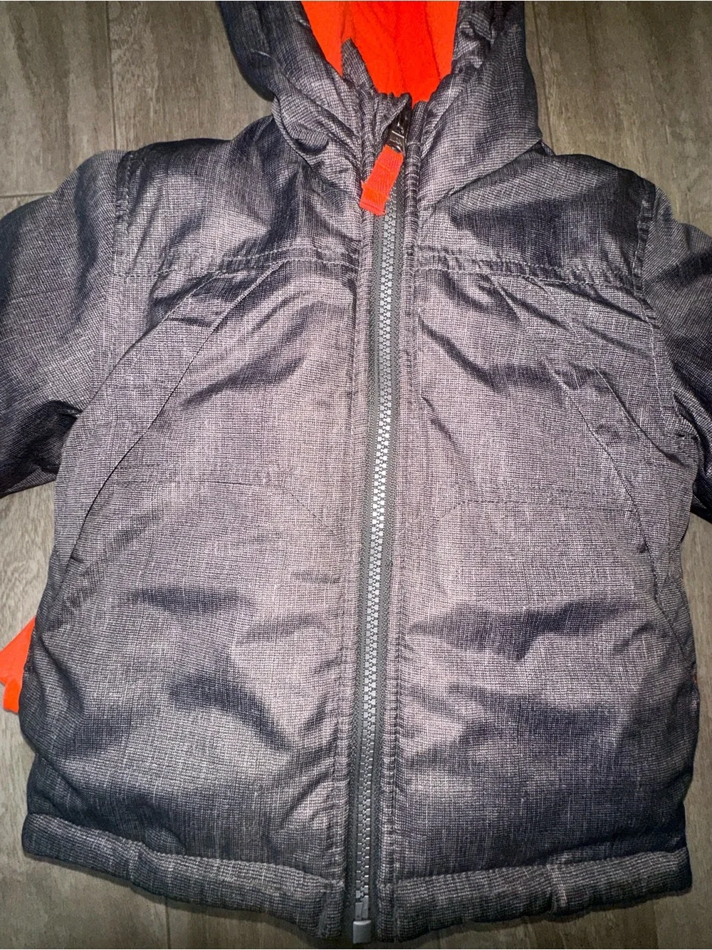 Carter's Charcoal Puffer Jacket with Orange Hood Lining